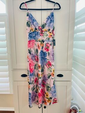 Express brand NWT Floral Pink Strappy One-Piece Maxi Dress size Medium